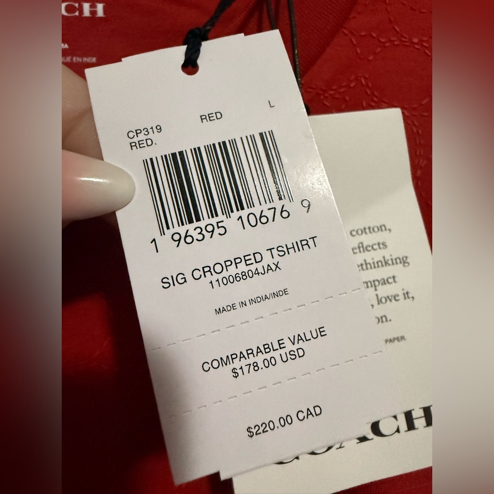 Coach Red Short Sleeve Logo Jacquard Tee - Picture 9 of 10